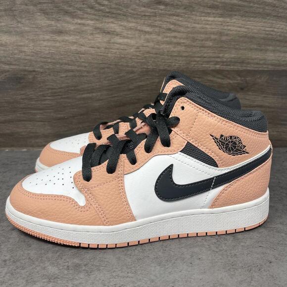Air Jordan 1 Mid Pink Quartz Shoes Kids Size 5 GS Sneakers Coral 555112-603